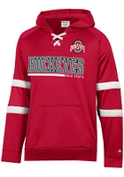 Champion Ohio State Buckeyes Mens Red Stadium Raglan Hockey Lace Up Hood