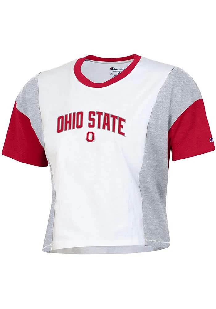 Champion Ohio State Buckeyes Womens White Crop Panel Short Sleeve T-Shirt