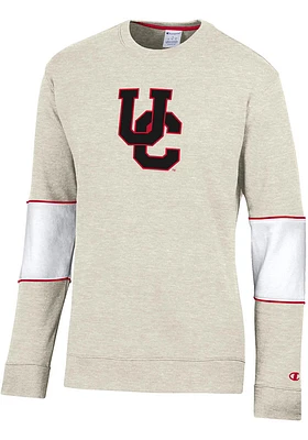 Champion Cincinnati Bearcats Mens Oatmeal Super Fan Colorblocked Primary Logo Long Sleeve Crew S..