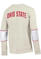 Champion Ohio State Buckeyes Mens Oatmeal Super Fan Colorblocked Primary Logo Long Sleeve Crew Swe..