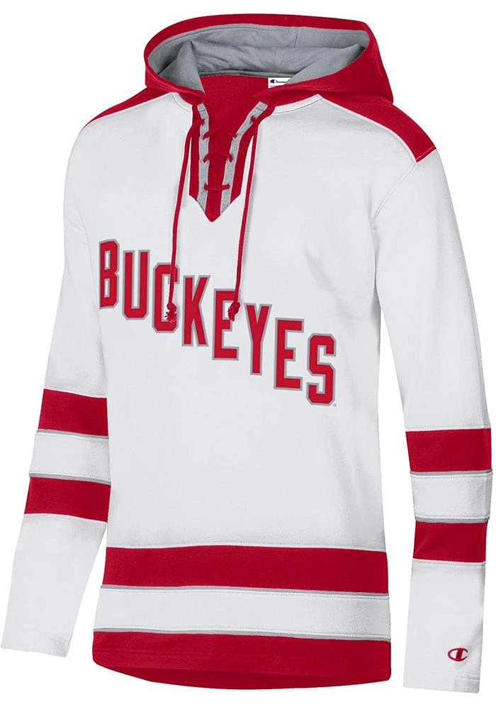 Champion Ohio State Buckeyes Mens White Super Fan Hockey Long Sleeve Hoodie