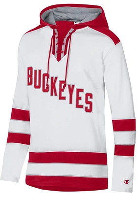 Champion Ohio State Buckeyes Mens White Super Fan Hockey Long Sleeve Hoodie