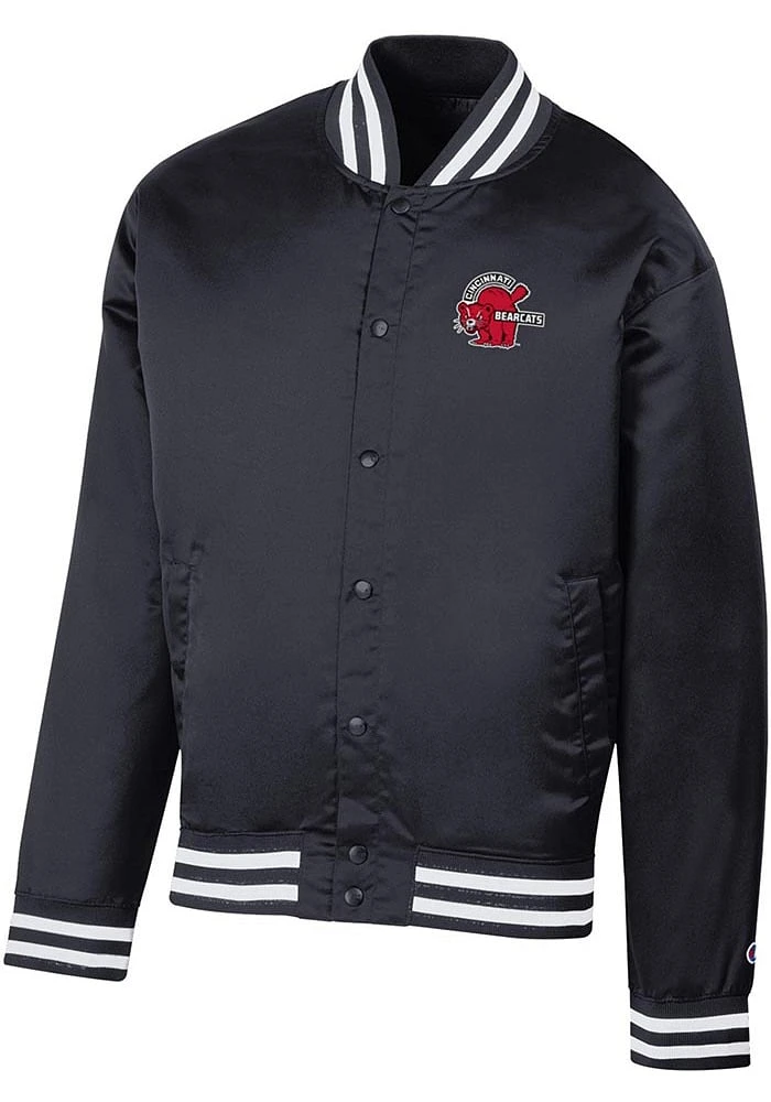 Champion Cincinnati Bearcats Mens Black Super Fan Satin Bomber Medium Weight Jacket