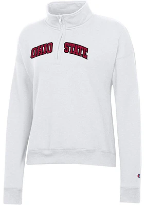 Champion Ohio State Buckeyes Womens White Twill 1/4 Zip Pullover