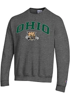 Champion Ohio Bobcats Mens Charcoal Arch Mascot Powerblend Long Sleeve Crew Sweatshirt