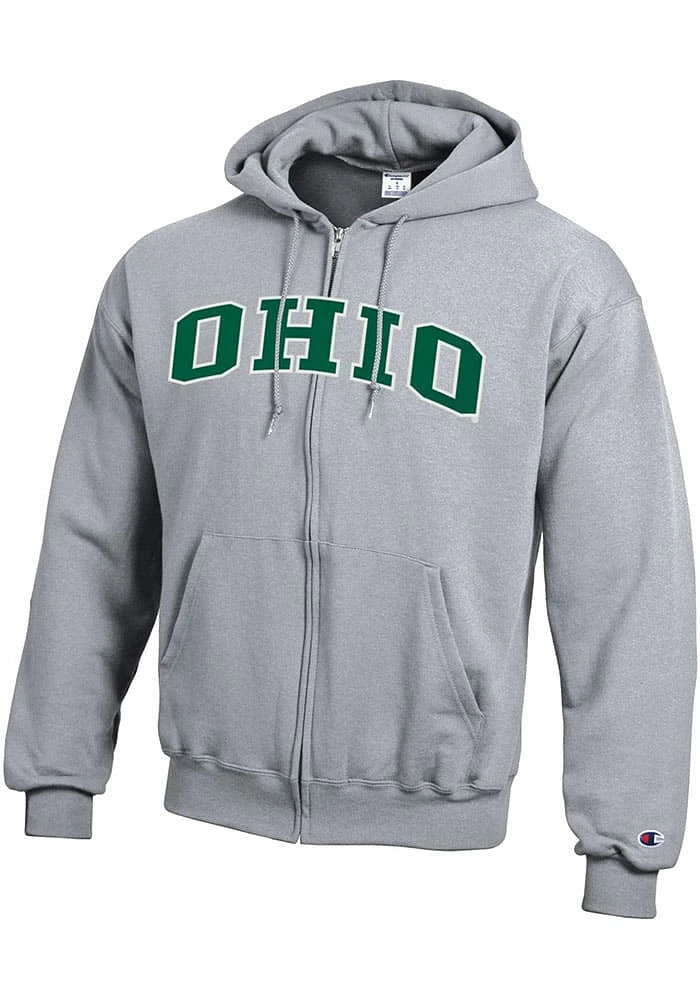 Champion Ohio Bobcats Mens Grey Powerblend Twill Long Sleeve Full Zip Jacket