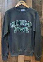 Champion Michigan State Spartans Mens Charcoal Arch Twill Long Sleeve Crew Sweatshirt