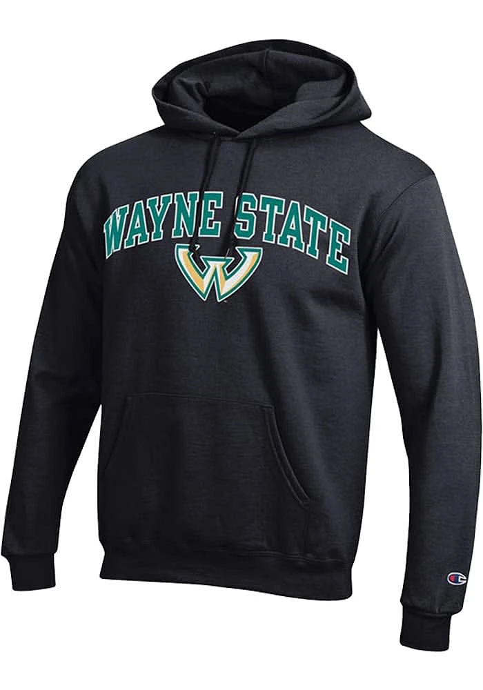 Champion Wayne State Warriors Mens Black Mascot Long Sleeve Hoodie