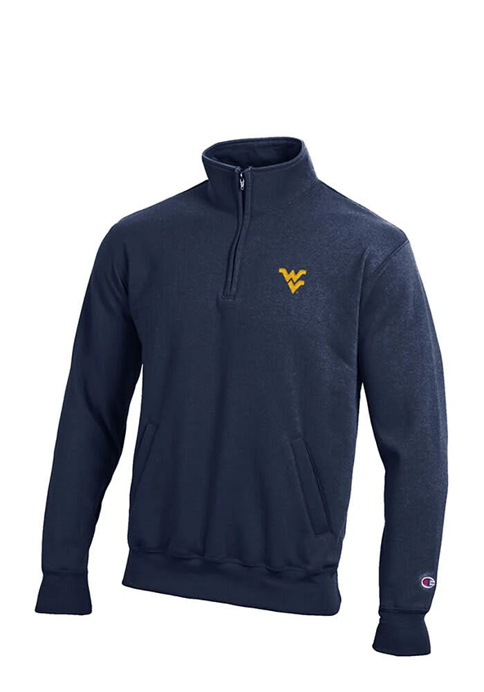Champion West Virginia Mountaineers Mens Navy Blue Fleece Long Sleeve Qtr Zip Pullover