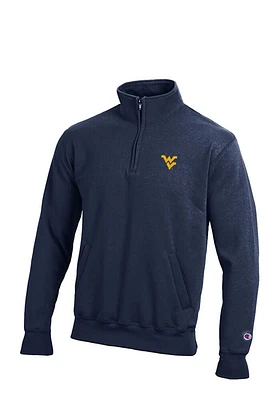 Champion West Virginia Mountaineers Mens Navy Blue Fleece Long Sleeve Qtr Zip Pullover