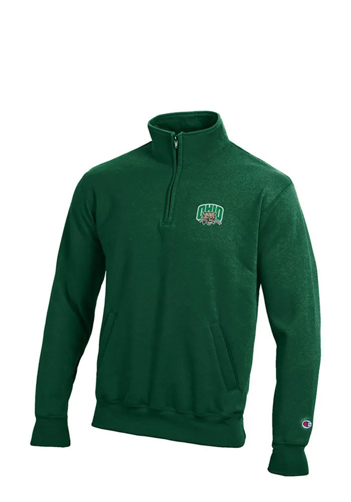 Champion Ohio Bobcats Mens Green Fleece Long Sleeve 1/4 Zip Pullover