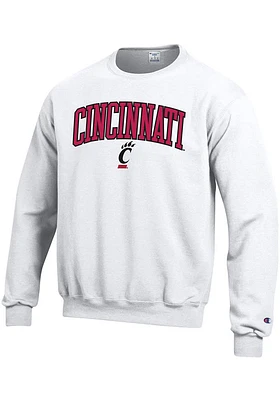 Champion Cincinnati Bearcats Mens White Arch Twill Patch Long Sleeve Crew Sweatshirt