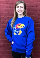 Champion Kansas Jayhawks Mens Blue Big Logo Long Sleeve Crew Sweatshirt