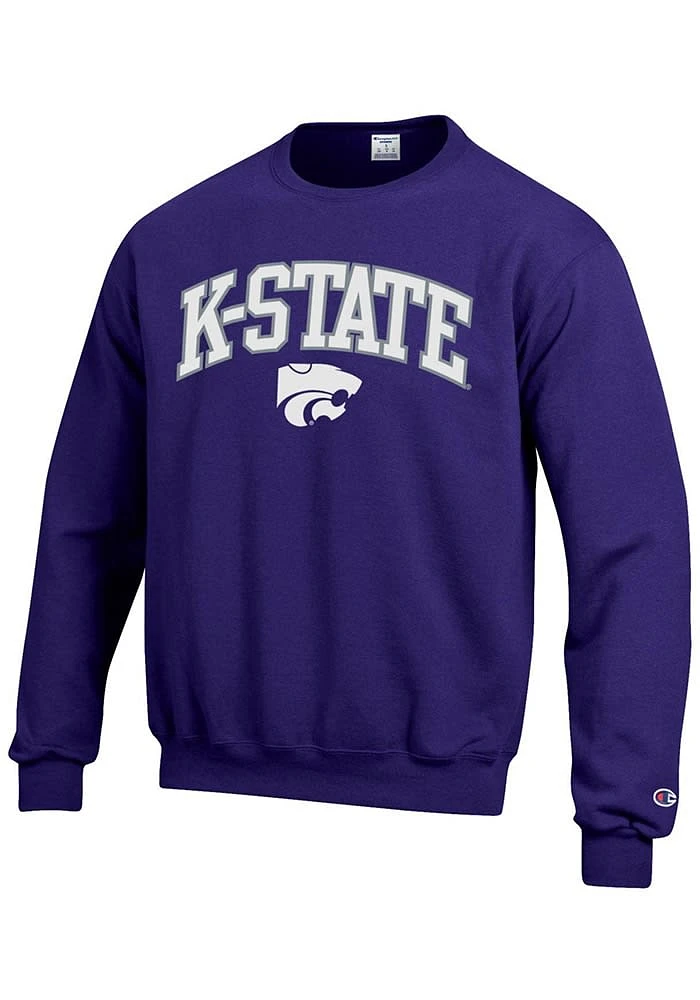 Champion K-State Wildcats Mens Purple Arch Wordmark Mascot Long Sleeve Crew Sweatshirt