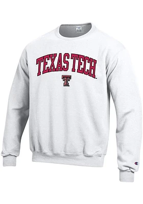 Champion Texas Tech Red Raiders Mens White Arch Logo Long Sleeve Crew Sweatshirt