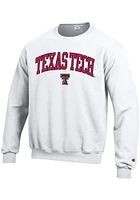 Champion Texas Tech Red Raiders Mens White Arch Logo Long Sleeve Crew Sweatshirt