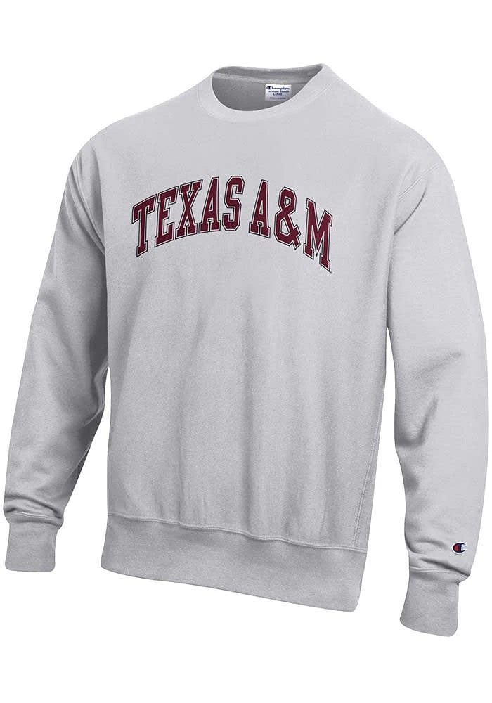 Champion Texas A&M Aggies Mens Grey Wordmark Reverse Weave Long Sleeve Crew Sweatshirt