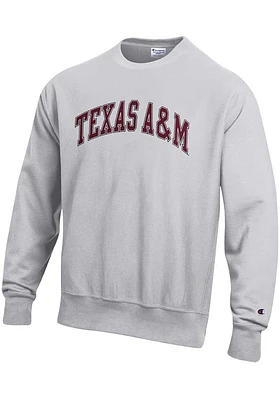 Champion Texas A&M Aggies Mens Grey Wordmark Reverse Weave Long Sleeve Crew Sweatshirt