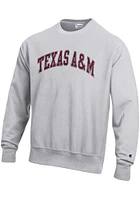 Champion Texas A&M Aggies Mens Grey Wordmark Reverse Weave Long Sleeve Crew Sweatshirt