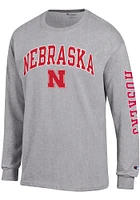 Champion Nebraska Cornhuskers Grey ARCH MASCOT W SLV HIT Long Sleeve T Shirt