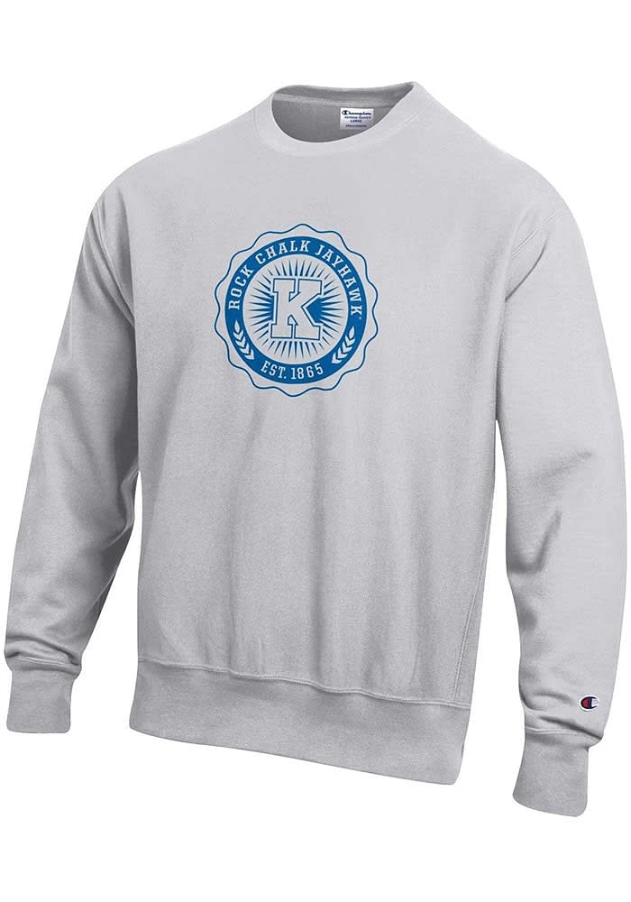 Champion Kansas Jayhawks Mens Grey Official Seal Long Sleeve Crew Sweatshirt