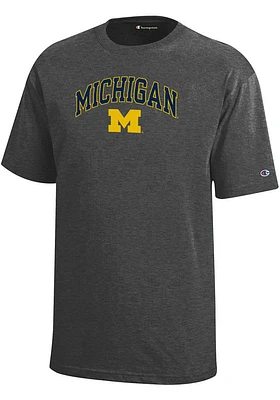 Champion Michigan Wolverines Youth Charcoal Arch Mascot Short Sleeve T-Shirt