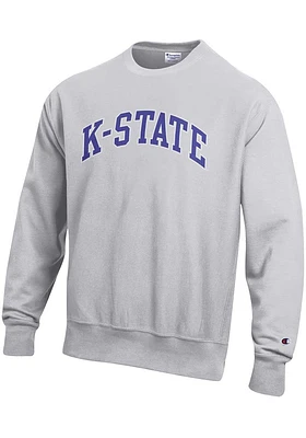 Champion K-State Wildcats Mens Grey Reverse Weave Wordmark Long Sleeve Crew Sweatshirt