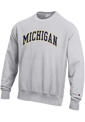 Champion Michigan Wolverines Mens Grey Reverse Weave Long Sleeve Crew Sweatshirt