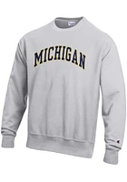 Champion Michigan Wolverines Mens Grey Reverse Weave Long Sleeve Crew Sweatshirt
