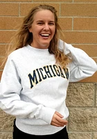 Champion Michigan Wolverines Mens Grey Reverse Weave Long Sleeve Crew Sweatshirt