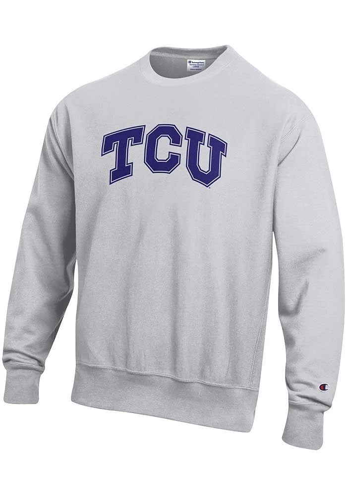 Champion TCU Horned Frogs Mens Grey Wordmark Reverse Weave Long Sleeve Crew Sweatshirt