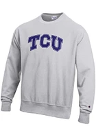 Champion TCU Horned Frogs Mens Grey Wordmark Reverse Weave Long Sleeve Crew Sweatshirt