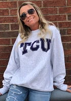 Champion TCU Horned Frogs Mens Grey Wordmark Reverse Weave Long Sleeve Crew Sweatshirt