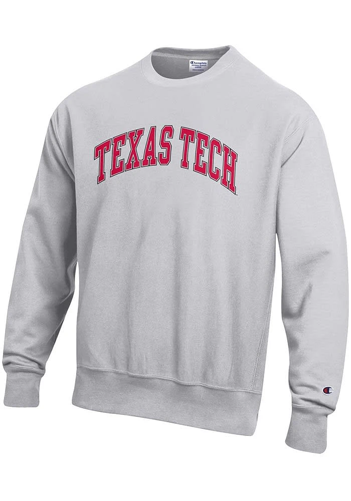 Champion Texas Tech Red Raiders Mens Grey Wordmark Reverse Weave Long Sleeve Crew Sweatshirt