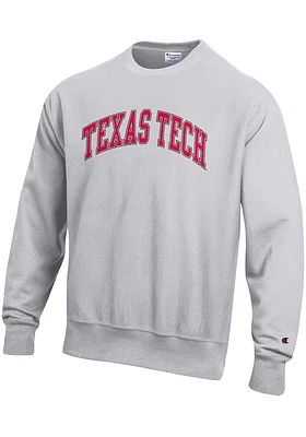 Champion Texas Tech Red Raiders Mens Grey Wordmark Reverse Weave Long Sleeve Crew Sweatshirt