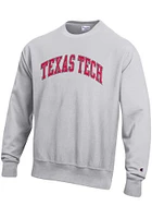Champion Texas Tech Red Raiders Mens Grey Wordmark Reverse Weave Long Sleeve Crew Sweatshirt