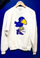Champion Kansas Jayhawks Mens White 1912 Jayhawk Powerblend Long Sleeve Crew Sweatshirt