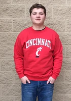 Champion Cincinnati Bearcats Mens Red Arch Mascot Long Sleeve Crew Sweatshirt
