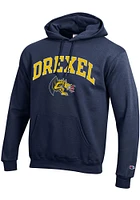 Champion Drexel Dragons Mens Navy Blue Arch Mascot Long Sleeve Hoodie