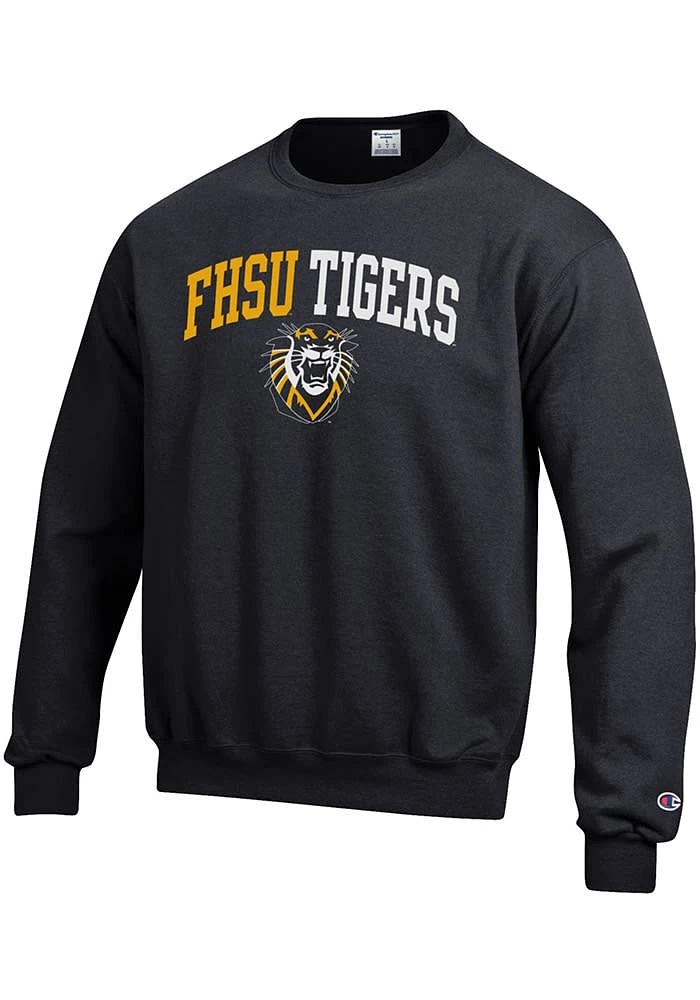 Champion Fort Hays State Tigers Mens Black Arch Mascot Long Sleeve Crew Sweatshirt