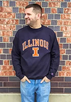 Champion Illinois Fighting Illini Mens Navy Blue Arch Mascot Long Sleeve Crew Sweatshirt