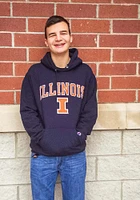 Champion Illinois Fighting Illini Mens Navy Blue Arch Mascot Design Long Sleeve Hoodie