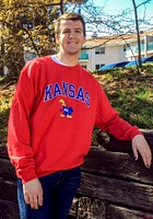 Champion Kansas Jayhawks Mens Red Arch Mascot 41 Jayhawk Long Sleeve Crew Sweatshirt