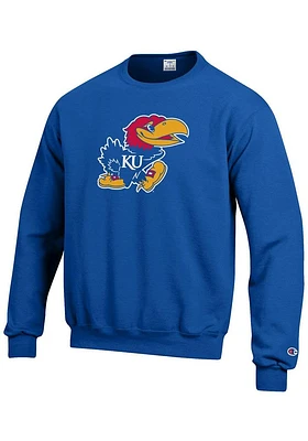 Champion Kansas Jayhawks Mens Blue Logo Long Sleeve Crew Sweatshirt