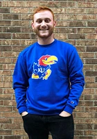 Champion Kansas Jayhawks Mens Blue Logo Long Sleeve Crew Sweatshirt