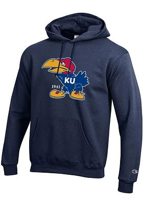 Champion Kansas Jayhawks Mens Navy Blue Big Logo Long Sleeve Hoodie