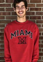 Champion Miami RedHawks Mens Red Arch Mascot Long Sleeve Crew Sweatshirt