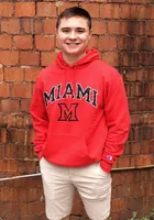 Champion Miami RedHawks Mens Red Arch Mascot Long Sleeve Hoodie