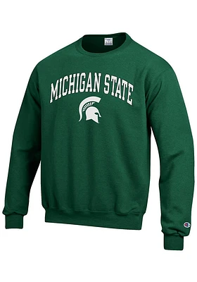 Champion Michigan State Spartans Mens Green Arch Mascot Edition Long Sleeve Crew Sweatshirt