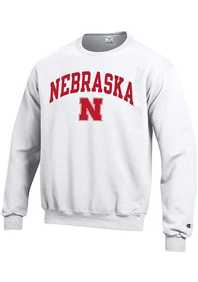 Champion Nebraska Cornhuskers Mens White Arch Mascot Long Sleeve Crew Sweatshirt